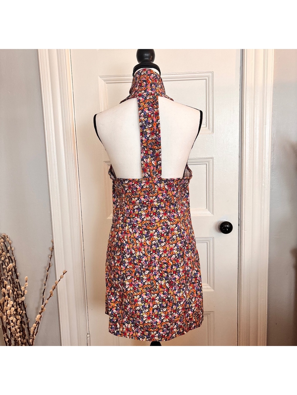 Maeve Anthropologie Floral Halter Mini Dress Button Front Pockets Multi Color M